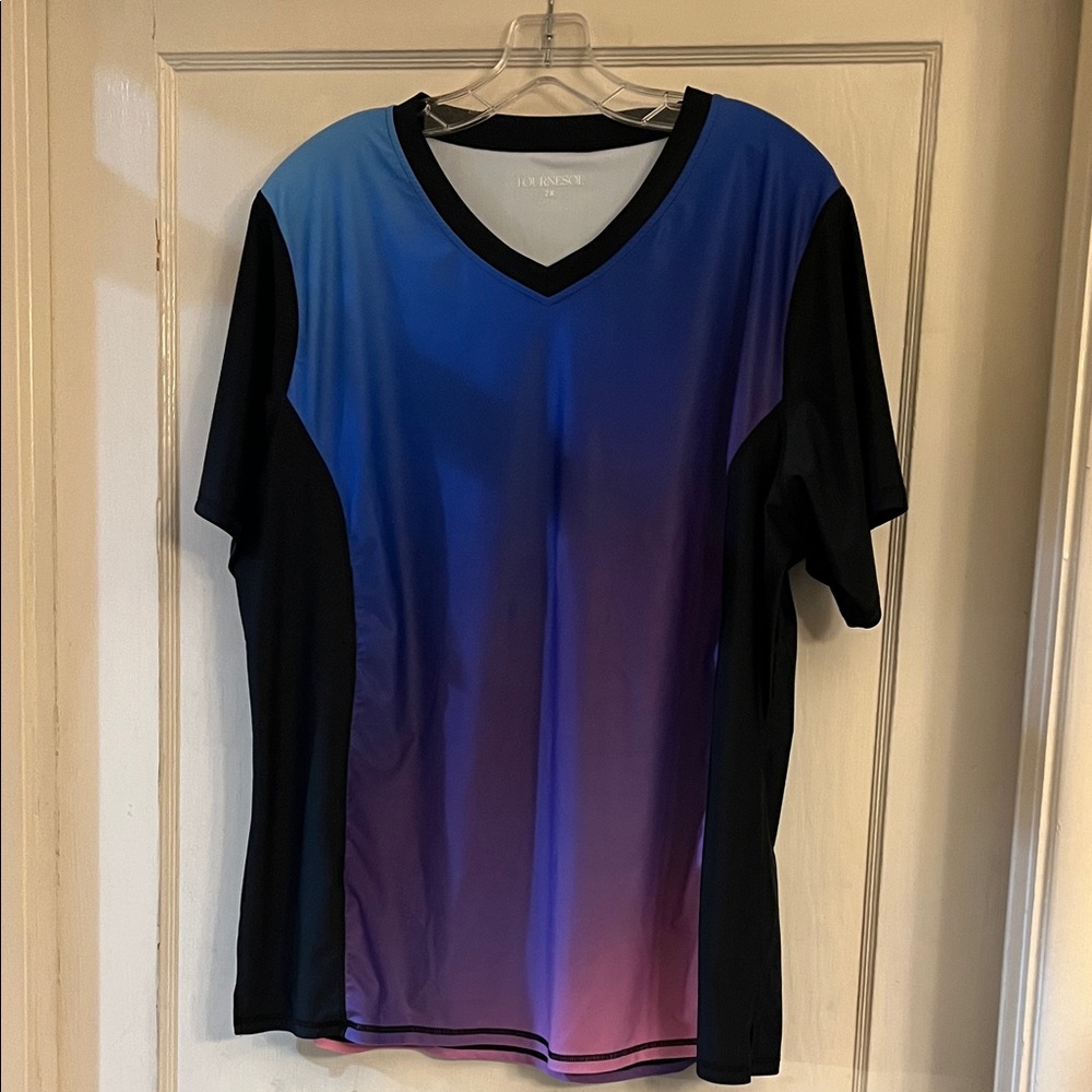 Tournesol Purple Gradient and Black V-Neck Swim Shirt
